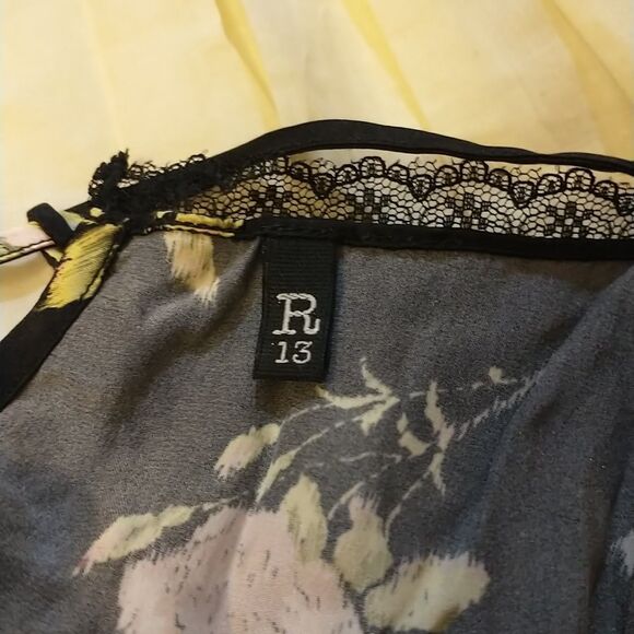 R13 Lace Back Slip Dress XS Black Pink Floral 100%Silk Lace Up Adjustable Strap - Picture 10 of 13